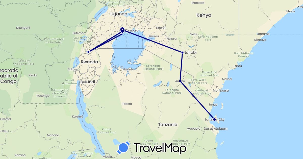 TravelMap itinerary: driving in Kenya, Tanzania, Uganda (Africa)